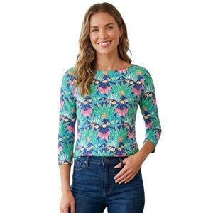 J. McLaughlin Catalina Cloth XS 3/4 Sleeve Top NWT Zanzibar Garden
S